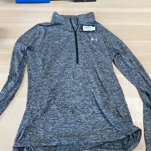 Under Armour Womens Tech 1/2 Zip Twist, Black/Metalic Silver, Large